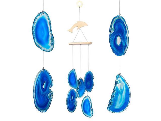 Dolphin Blue Agate Slices Wind Chime Wall Hanging with Natural Sound for Outdoor Patio Home Decorative Ornament 1420 Inches