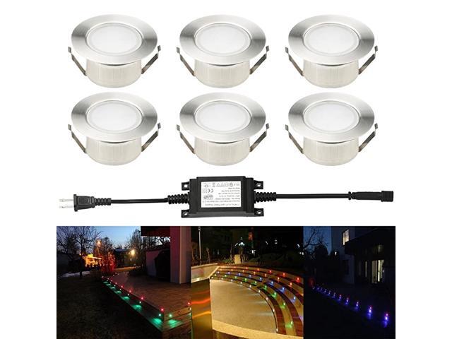 6pcs MultiColor RGB 1W LED Deck Light Kit 225quot Stainless Steel Waterproof IP67 Recessed Outdoor Yard Garden Patio Stairs Landscape Step Lighting