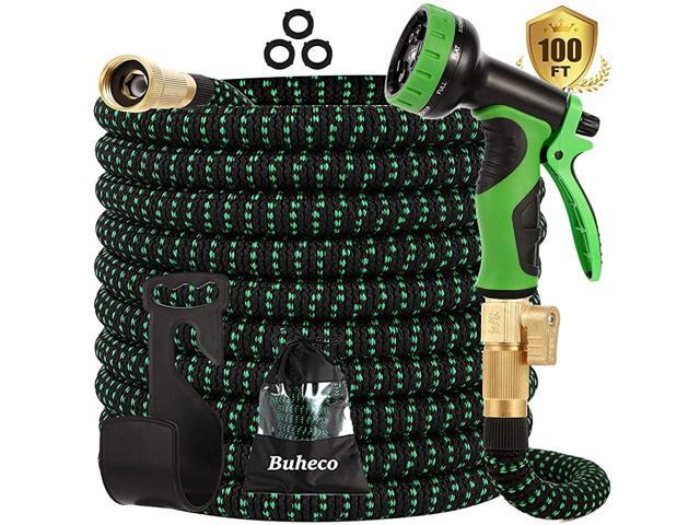 Expandable Garden Hose 100ftWater Hose with 9 Function Spray Nozzle and Durable 4 Layers Latex34 Solid Brass FittingsStrength 3750D No Kink