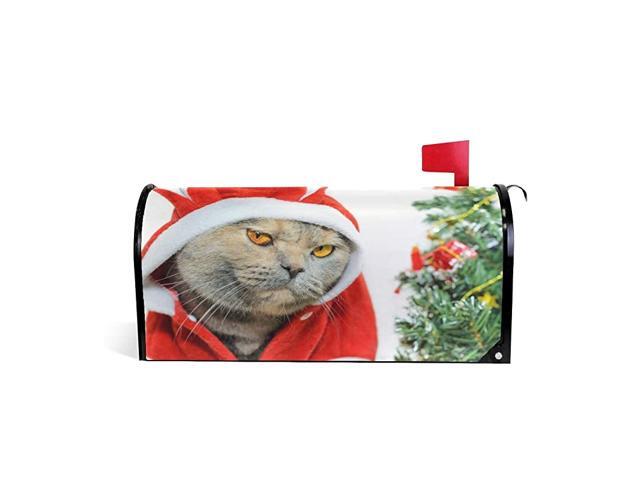 Magnetic Mailbox Covers Christmas Cat Dressing up in Red Rabbit Letter Box Cover Colorful Painting Graden Outdoor Decorations208x18 Inch Standard