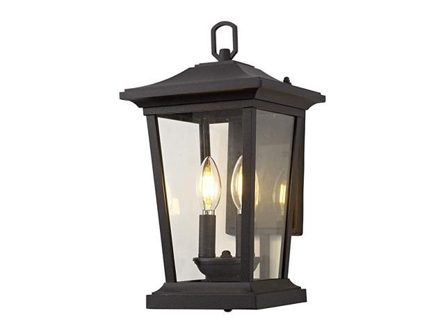 Outdoor Wall Sconce Exterior Wall Mount Lighting Fixture with 2 Lights PatioPorch Lantern Light Fixtures in Matte Black Finish with Clear Glass 40W