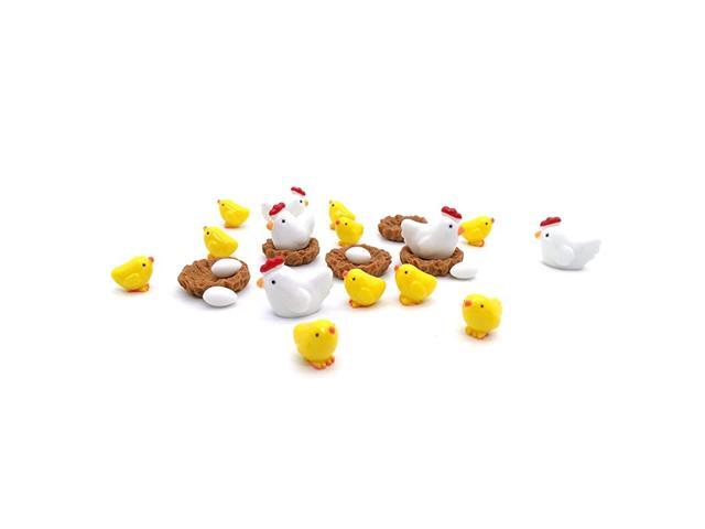 Mini Animals Miniature Figurines Fairy Garden Miniature Moss Landscape DIY Terrarium Crafts Ornament Accessories for Home Décor Chicken Family Set