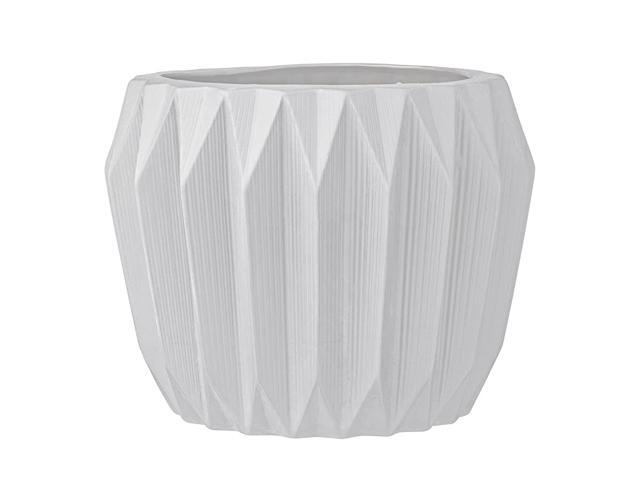 Round Fluted Ceramic Flower Pot 8 Inch x 6 Inch White