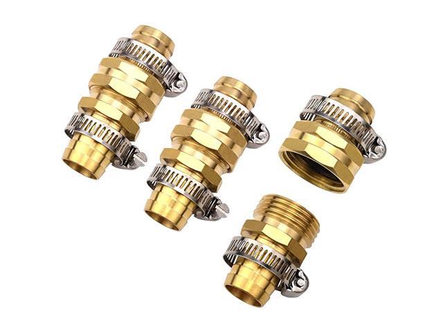 Brass 34quot Garden Hose Mender End Repair Male Female Connector with Stainless Clamp