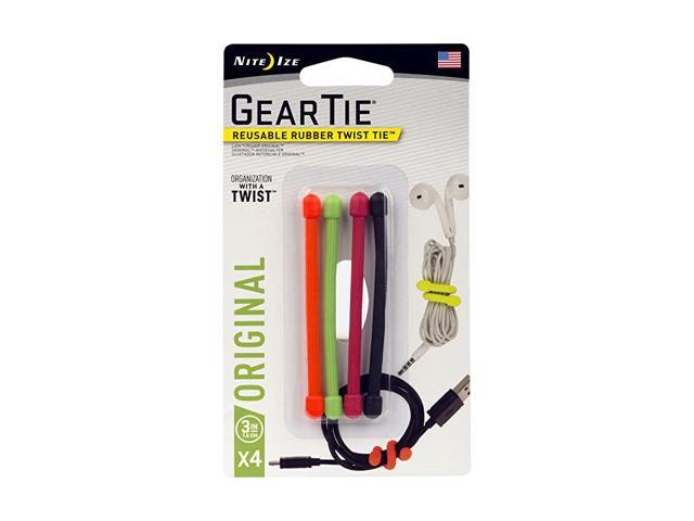 Original Gear Tie Reusable Rubber Twist Tie 3Inch Assorted Colors 4 Pack Made in the USA
