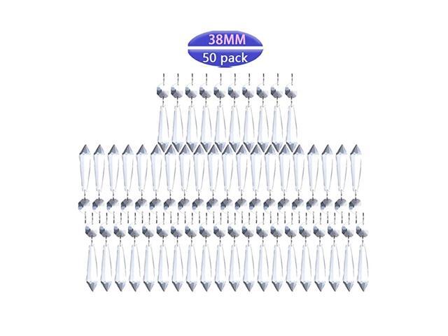 Clear Chandelier Icicle Crystal Prisms Octogan Glass Bead for Lamp DecorationPack of 50 38mmampSilver Circle Clips