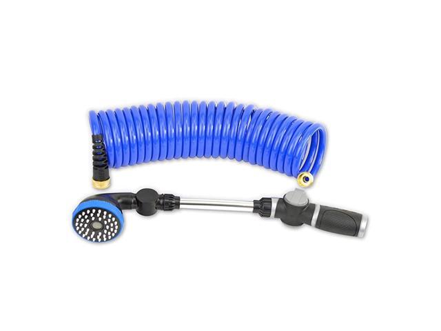 38 inch Self Coiling Garden RV Outdoor Water Hose 2500 Blue with Shower Wand