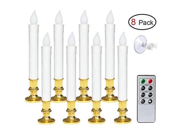 Flameless Window Candles Battery Operated with Holders and Suction Cups Remote and Timer Set of 8 White LED Window Taper Candles Christmas