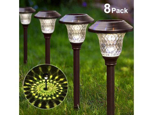 Solar Lights Bright Pathway Outdoor Garden Stake Glass Stainless Steel Waterproof Auto Onoff White Wireless Sun Powered Landscape Lighting for Yard