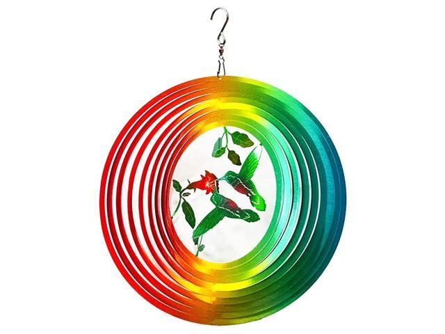 Wind Spinner Outdoor Metal 3D Hanging Garden Decoration for Indoor Outdoor Rainbow Color Hummingbird Metal Wind Spinners12inch