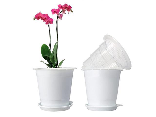 Plastic Planter Pot Orchid Pots with Holes Mesh Net Orchid Planter White Flower Pots with Drainage Saucer Trays for Home Decoration 2 X 4 Inch