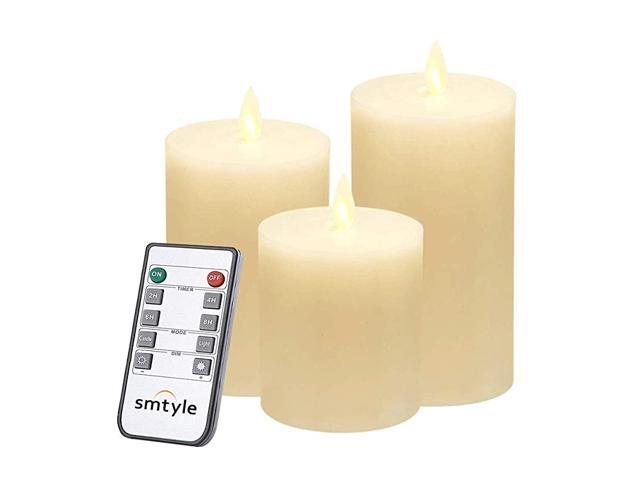 Flameless Candles for Fireplace Candelabra or Desk Decor Flickering with Moving Flame Wick Bright Pillar Candle with Remote Control Timer Battery