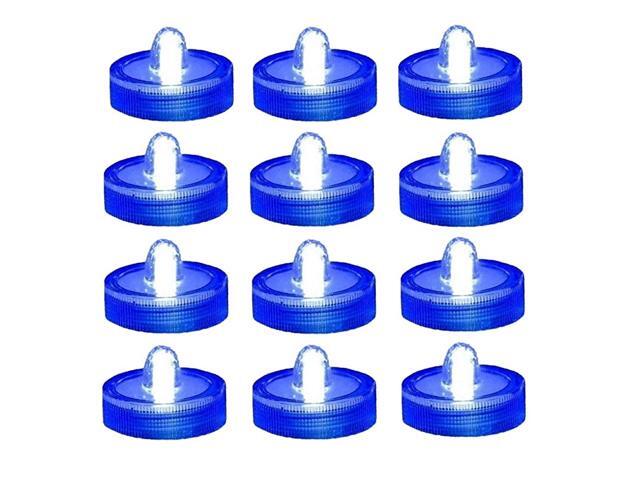 LED Battery Operated Flameless Tea Light Submersible Tea Candle Waterproof Decorations Underwater Vase Light for Party and Wedding Pack of 12 Blue