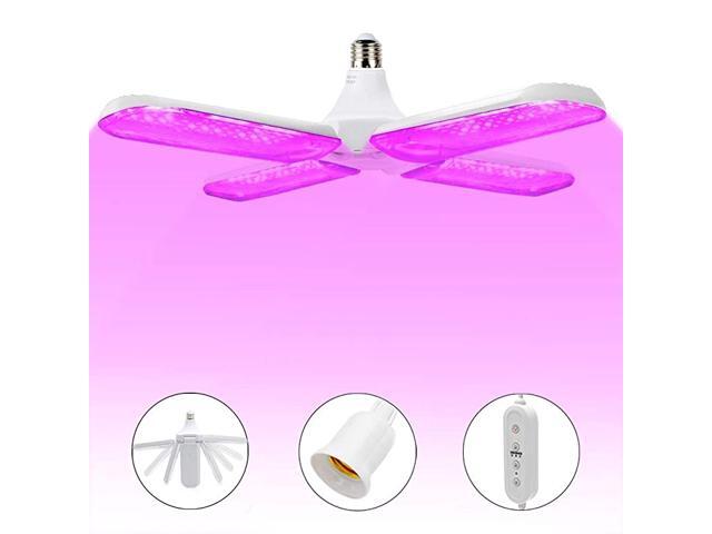 60W LED Plant Light Bulb with 91215H Timer E26 Lamp Holder UV IR Red Blue White Full Spectrum LED Grow Lights Indoor Plants Succulents Vegetables