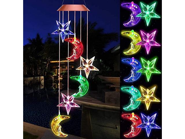 Changing Star Moon Solar Wind Chimes Lights Gifts Portable Hanging Waterproof Mobile Romantic Wind Bell Outdoor LED Solar Stars Moon Light for Mom