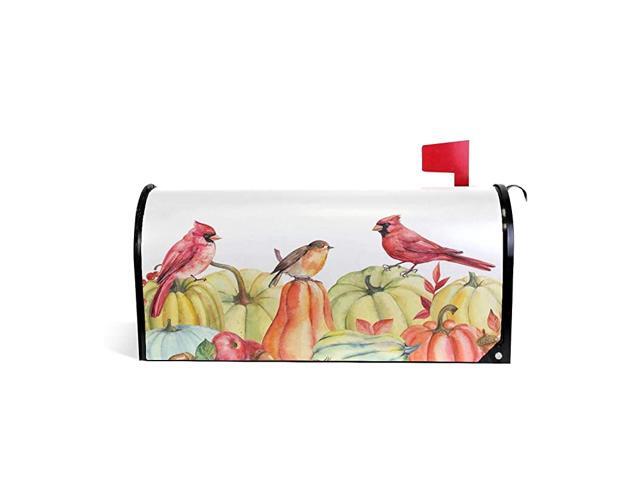 Watercolor Autumn Harvest Pumpkins and Birds Mailbox Covers Magnetic Seasonal Colorful Pattern Home Houses Decorations255x208 Inch Large