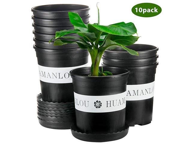Flower Pot 1 Gallon Planters Nursery Pots with Drainage Hole and Tray Pack of 10 Plants not Included Black