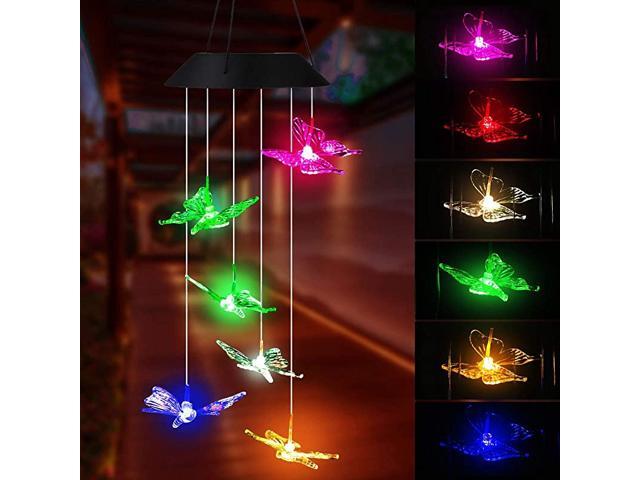 Butterfly Solar Wind Chimes Solar Powered Windchime ColorChanging Led Hanging Lamp Light Wind Chime for Outdoor Indoor Gardening Yard Pathway Decor