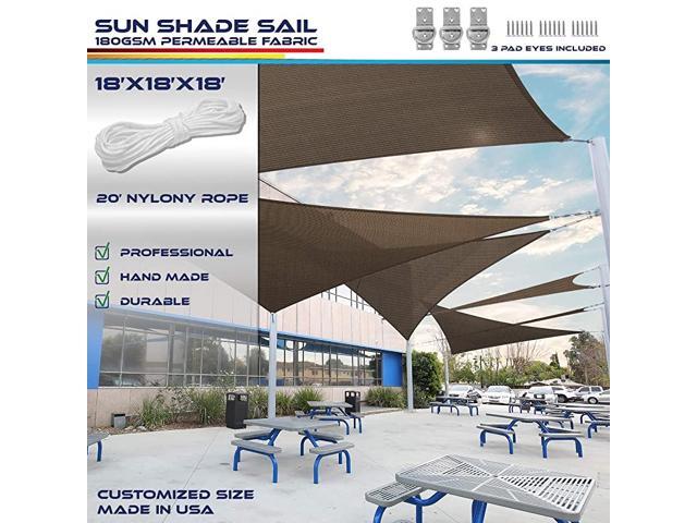 18 x 18 x 18 Sun Shade Sail UV Block Fabric Canopy in Brown Coffee Triangle for Patio Garden Patio 3 Pad Eyes Included Customized Sizes 3 Year