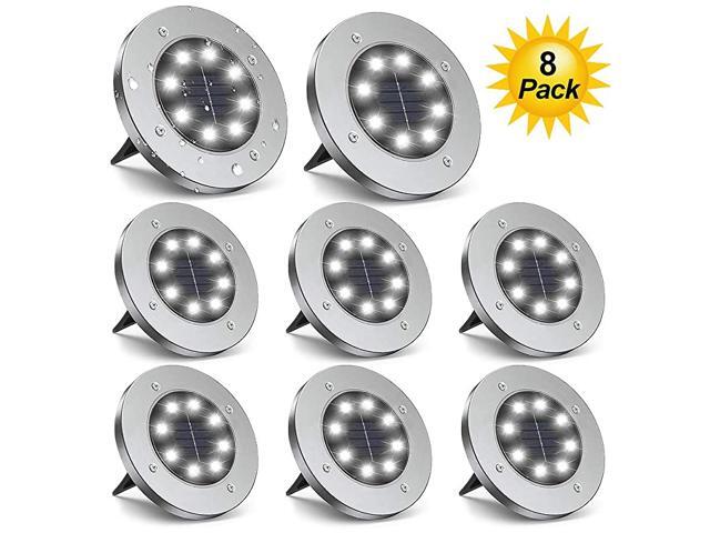 Solar Ground Lights8 LED Disk Lights Upgraded Outdoor Garden Lights Landscape Lights for Lawn Pathway Yard Deck Patio Walkway8 Pack White