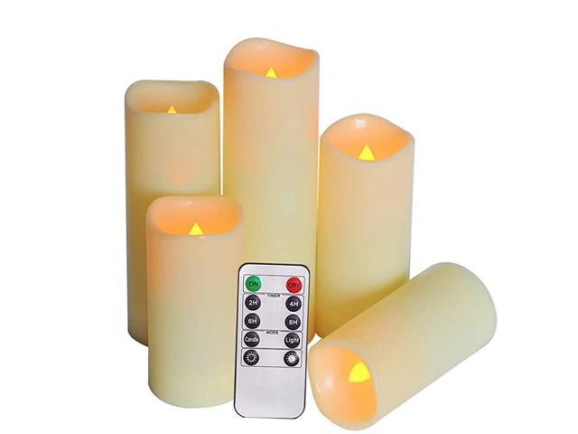 Outdoor Waterproof Flameless Candles with Timer amp Remote LED Flickering Pillar Plastic Resin Electric Candles Battery Operated Candles Set of 5 D