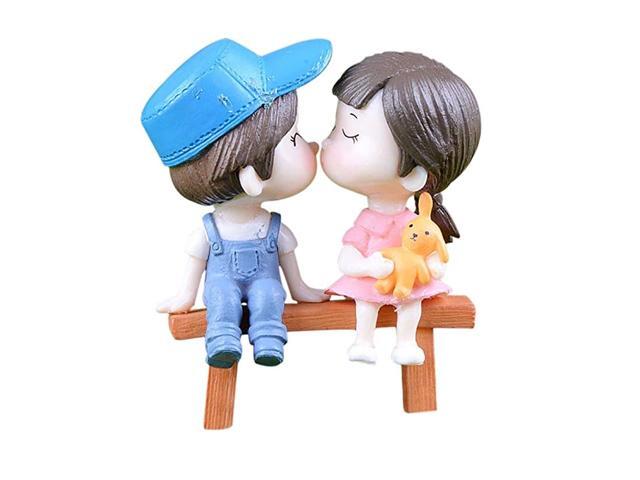 2pcs Couple +1pc Bench for Mini Plant Pots Decor Art Home Decor Landscape Ornament DIY Garden Gift Blue