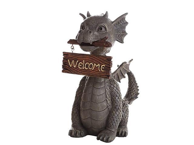 Garden Dragon Welcome Dragon Garden Display Decorative Accent Sculpture Stone Finish 10 Inch Tall