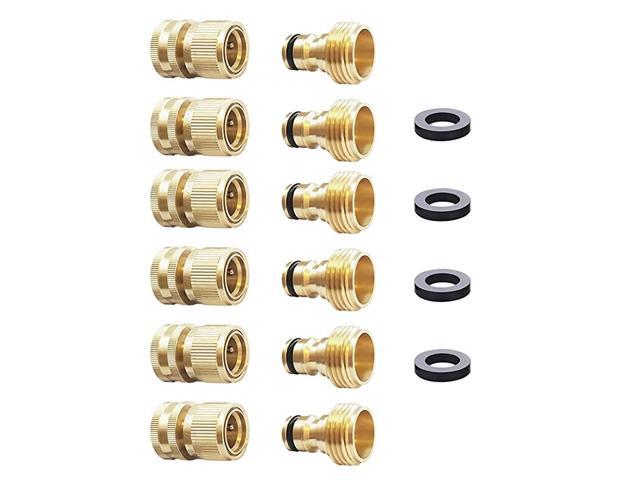 Garden Hose Quick Connect Solid Brass Quick Connector Garden Hose Fitting Water Hose Connectors 34 inch GHT 6 Sets
