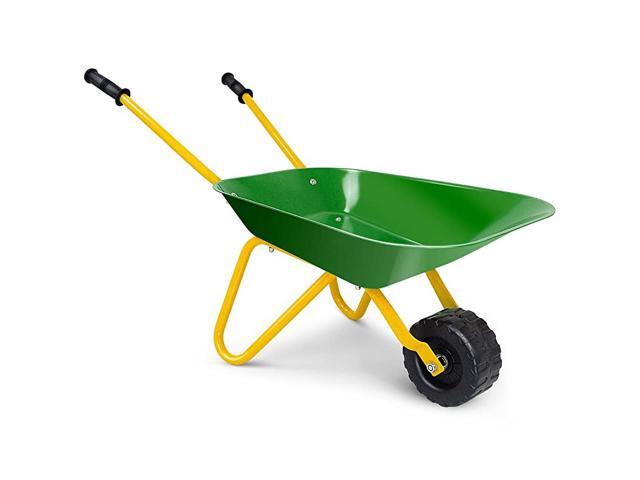 Kids Metal Wheelbarrow Yard Rover Steel Tray Metal Construction Toys Kart Tote DirtLeavesTools in Garden for Toddlers Green
