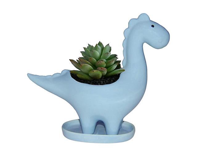 Dinosaur Shape Ceramic Succulent Planter Pot with Drainage Tray Multipurpose Bonsai Plant Vase Creative Cactus Flower Pot with Drain Hole Home