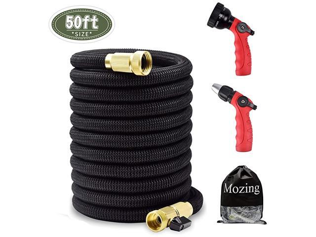 50ft Water Hose and Expandable Garden Hose Extra Strength 3750D Fabric with Double Latex Core 34 Solid Brass Fittings Connector with 8 Function