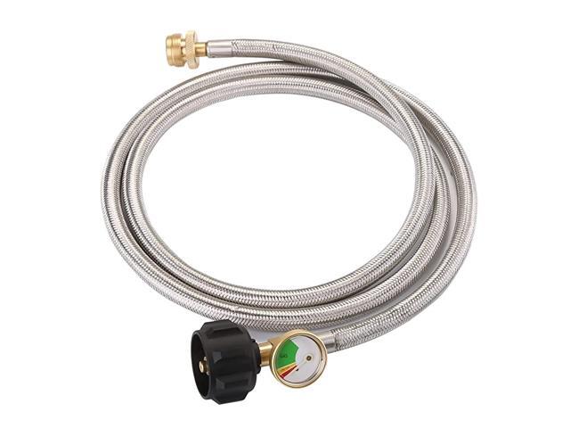 6 FT Stainless Steel Braided Propane Adapter Hose with Propane Tank Gauge 1 lb to 20 lb Converter for QCC1 Type1 LP Tank to 1 LB Propane Stove