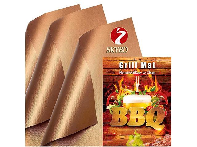 Copper Grill Mat Set of 3 NonStick BBQ Grilling ampBaking Mats for Gas Charcoal Electric Grill Sheet Reusable and Easy to Clean1575 x 13 Inch