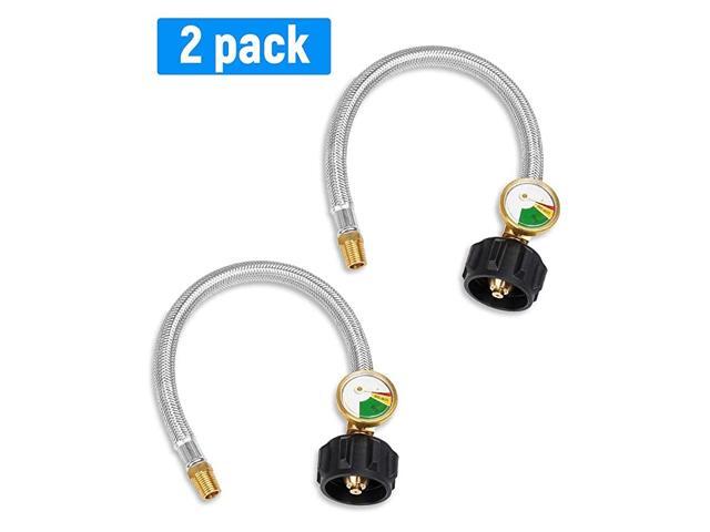 Upgraded 15inch 14inch NPT RV Propane Pigtail Hose with Gauge 2Pack Stainless Braided Type 1 Tank Connection