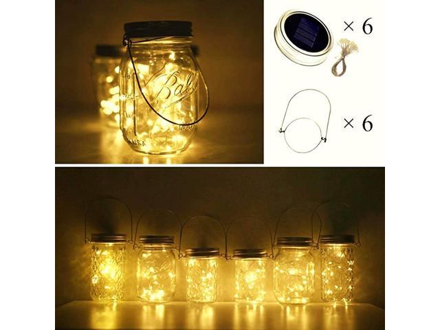 Solar Mason Jar Lid Lights 6 Pack 10 LED Waterproof Fairy Star Firefly String Lights with 6 Hangers IncludedJars Not Included for Mason Jar Table