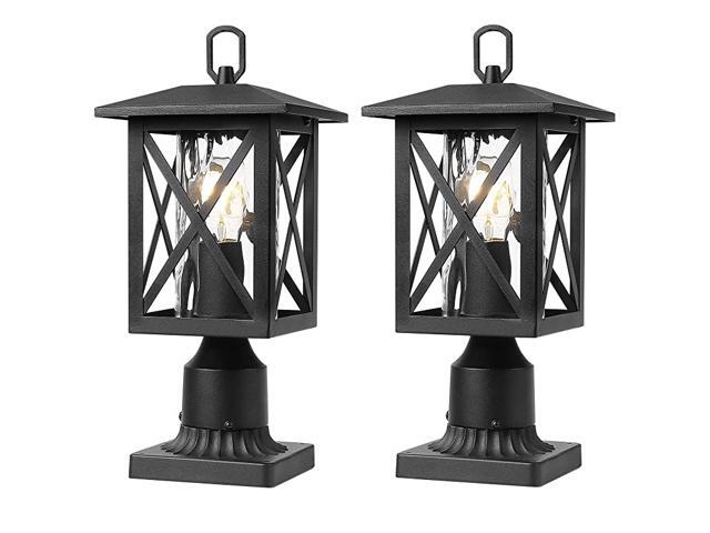 Outdoor Post Light Fixtures Twin Pack Exterior Post Lantern Pillar Lamp with 3 Inch Pier Mount Adapter Sand Textured Black with Water Rippled