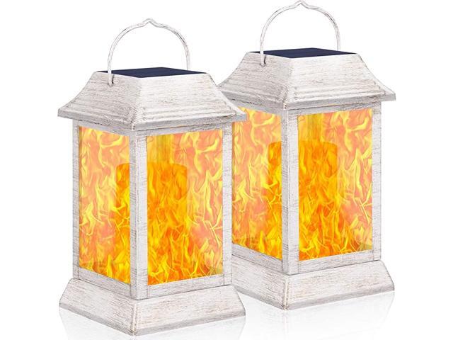 Solar Lights Metal Flickering Flame Solar Lantern Outdoor Hanging Lanterns Lighting Heavy Duty Solar Powered Waterproof Umbrella LED Flame Lights