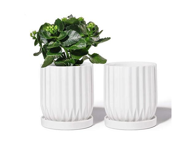 050102 Ceramic Planter Pot 49 inch Modern Lines Cylinder Planters with Drainage Hole amp Attached Saucer for Indoor Plants Flower Succulent 2 Shiny