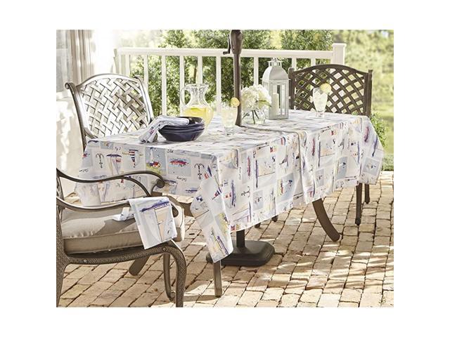 Sail Away Nautical Sailboat Stain Resistant Indoor Outdoor SpringSummer Tablecloth 60quotx84quot Umbrella Zip