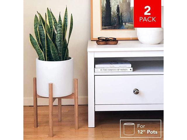 Bamboo Indoor Plant Stand MidCentury Modern for Indoor Potted Plants Fits 12inch Round Planters 2Pack