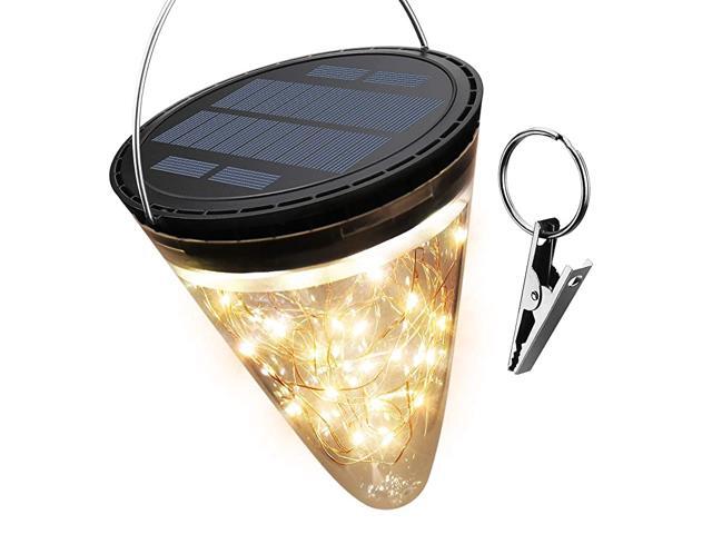 50 LED Solar Lantern Light 2800K Warm 2200mAh Cone Solar Hanging Light Waterproof Tabletop Lamp with 3 Lighting Modes for Garden Patio Pathway