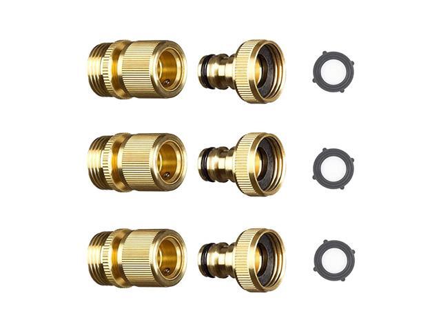 Garden Hose Quick Connector Solid Brass Connector Faucet to Garden Hose Adapter Fitting Water Hose Connectors 34 inch GHT with 3 Extra Washers3