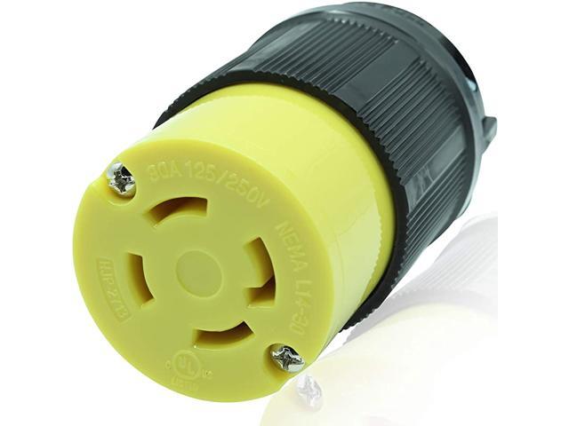 2713 30 Amp 125250 Volt NEMA L1430R 3P 4W Locking Plug Connector Black Industrial Grade Grounding 7500 Watts Generator Rating L1430R Female Plug