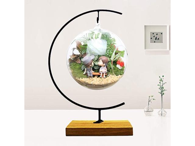 Display Stand Flower Plant Pot Stand Holder Iron Pothook Stand for Hanging Glass Terrarium Wood