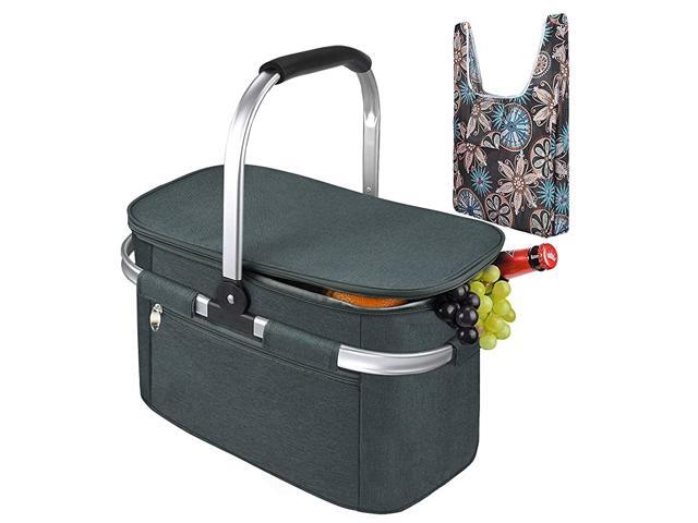 Large Insulated Picnic Basket 26L WaterResistant amp Leakproof Collapsible Portable Cooler Basket with Aluminium Handle for Travel Shopping Camping
