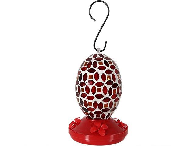 Outdoor Hummingbird Feeder for Wild Birds Hanging Oval Mosaic Glass 18 Ounce Nectar Capacity