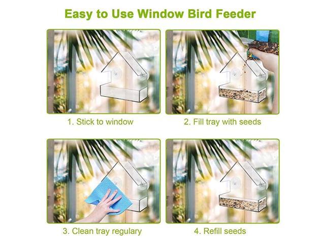 Window Bird House Feeder with Removable Sliding Tray with Drain Holes and 4 Extra Strong Suction Cups Best for Wild Birds100 Clear Acrylic Easy to