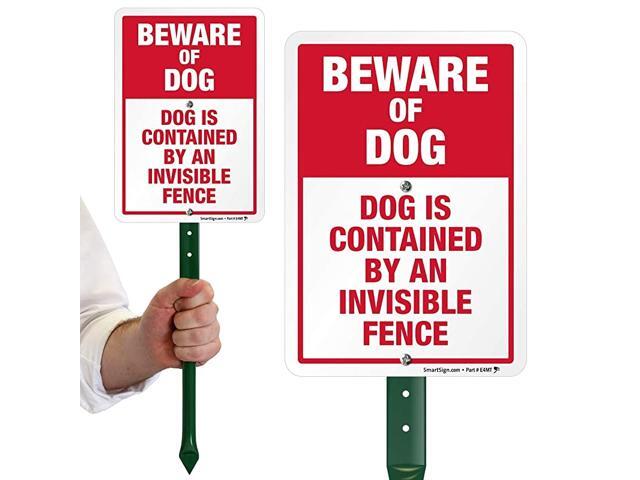 Beware of Dog Sign Dog Contained by an Invisible Fence Sign for Yard Lawn 21 BendProof Stake amp Metal Sign Kit 10x7 Inch Aluminum