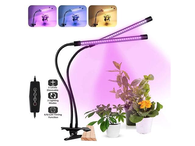Grow Light Full Spectrum DualHead 60 50W Clipon Plant Light for Indoor Plants Seedlings Succulents3 Modes amp 5Level DimmableAuto OnOff Timer 4H8H12H