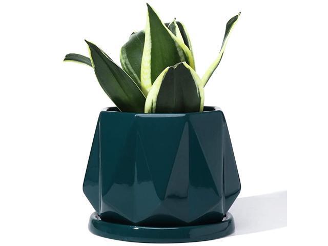 052706 Plant Pot with Drainage Hole amp Saucer 47 Inch Glazed Ceramic Modern Geometric Shaped Planters Indoor Bonsai Container for Plants Flower